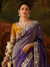 Royal Purple Embroidered Designer Tissue Silk Saree With Contrast Blouse