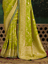 Lime Green Designer Banarasi Dola Silk Saree With Golden Zari Work