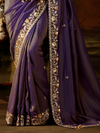 Royal Purple Embroidered Designer Tissue Silk Saree With Contrast Blouse
