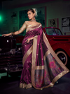 Wine Purple Banarasi Satin Silk Saree With Contrast Blouse