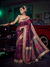Wine Purple Banarasi Satin Silk Saree With Contrast Blouse