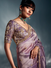 Lilac Embroidered Designer Tissue Organza Silk Saree