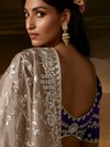 Taupe Grey Embroidered Designer Organza Silk Saree