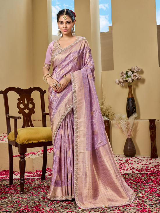 Lilac Purple Banarasi Tissue Silk Saree