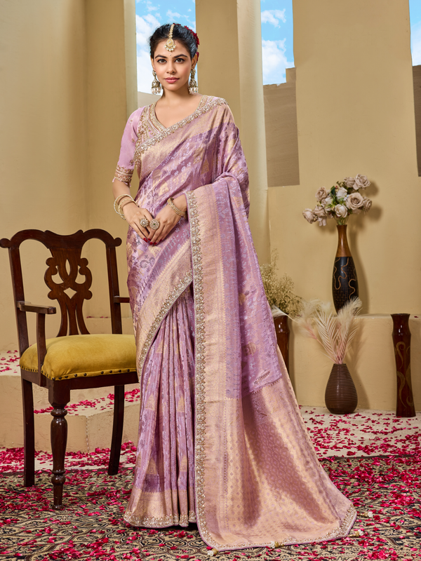 Lilac Purple Banarasi Tissue Silk Saree