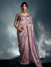 Lilac Embroidered Designer Tissue Organza Silk Saree