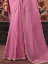 Rose Pink Embroidered Designer Organza Silk Saree