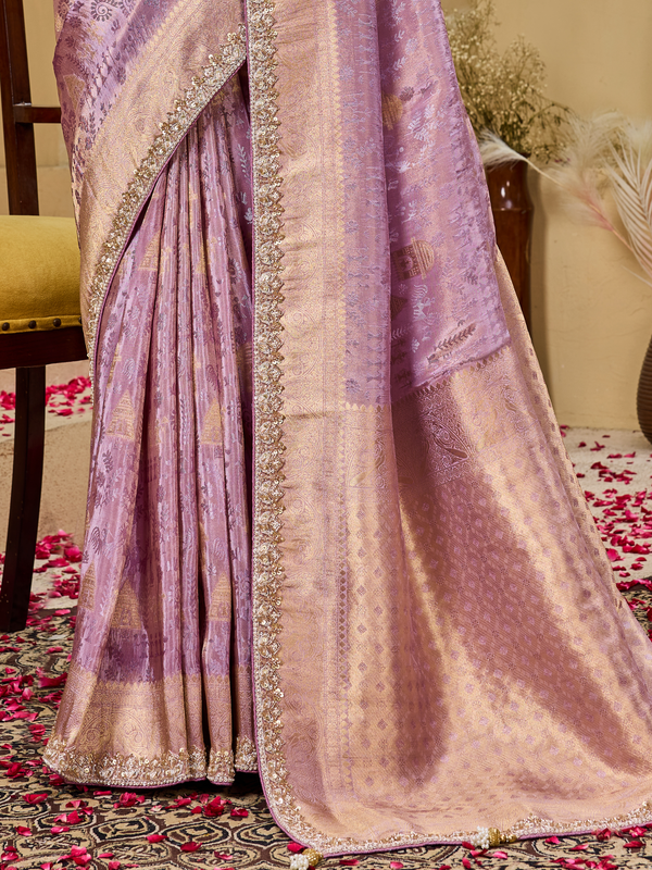 Lilac Purple Banarasi Tissue Silk Saree
