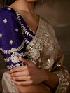 Taupe Grey Embroidered Designer Organza Silk Saree