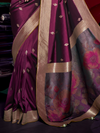 Wine Purple Banarasi Satin Silk Saree With Contrast Blouse