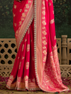 Crimson Red Designer Banarasi Dola Silk Saree With Golden Zari Work