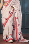 Almond White Handloom Linen Saree