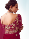 Crimson Red Embroidered Designer Satin Silk Saree
