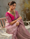 Mauve Pink Embroidered Designer Organza Silk Saree