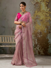Mauve Pink Embroidered Designer Organza Silk Saree