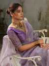 Lavender Embroidered Designer Organza Silk Saree