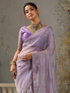 Lavender Embroidered Designer Organza Silk Saree