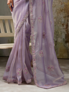 Lavender Embroidered Designer Organza Silk Saree