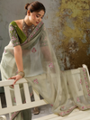 Sage Green Embroidered Designer Organza Silk Saree