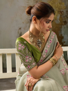 Sage Green Embroidered Designer Organza Silk Saree