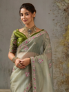 Sage Green Embroidered Designer Organza Silk Saree