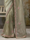 Sage Green Embroidered Designer Organza Silk Saree