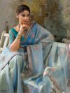 Powder Blue Embroidered Designer Organza Silk Saree
