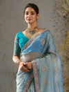 Powder Blue Embroidered Designer Organza Silk Saree