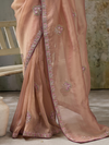 Peach Pink Embroidered Designer Organza Silk Saree
