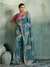 Teal Blue Embroidered Designer Tissue Silk Saree With Contrast Blouse