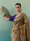 Antique Gold Embroidered Designer Tissue Silk Saree With Contrast Blouse