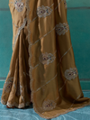 Antique Gold Embroidered Designer Tissue Silk Saree With Contrast Blouse