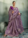 Mauve Purple Embroidered Designer Tissue Silk Saree With Contrast Blouse