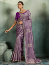 Mauve Purple Embroidered Designer Tissue Silk Saree With Contrast Blouse