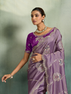 Mauve Purple Embroidered Designer Tissue Silk Saree With Contrast Blouse