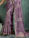Mauve Purple Embroidered Designer Tissue Silk Saree With Contrast Blouse