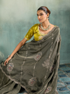 Olive Grey Embroidered Designer Tissue Silk Saree With Contrast Blouse