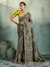 Olive Grey Embroidered Designer Tissue Silk Saree With Contrast Blouse