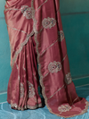 Onion Pink Embroidered Designer Tissue Silk Saree With Contrast Blouse