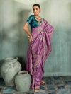 Orchid Purple Embroidered Designer Tissue Silk Saree With Contrast Blouse