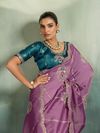 Orchid Purple Embroidered Designer Tissue Silk Saree With Contrast Blouse