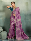 Orchid Purple Embroidered Designer Tissue Silk Saree With Contrast Blouse