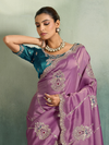 Orchid Purple Embroidered Designer Tissue Silk Saree With Contrast Blouse