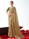 Antique Gold Embroidered Designer Tissue Silk Saree With Contrast Blouse