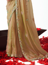 Antique Gold Embroidered Designer Tissue Silk Saree With Contrast Blouse