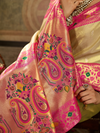 Cream Gold Paithani Tissue Silk Saree With Contrast Blouse