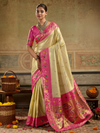 Cream Gold Paithani Tissue Silk Saree With Contrast Blouse