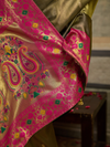Olive Green Paithani Tissue Silk Saree With Contrast Blouse