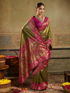 Olive Green Paithani Tissue Silk Saree With Contrast Blouse