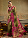 Olive Green Paithani Tissue Silk Saree With Contrast Blouse